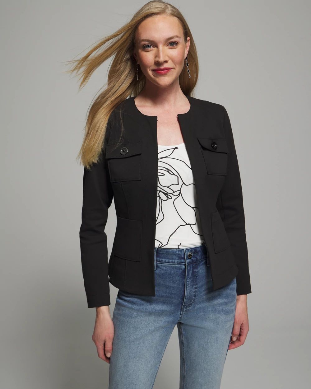 Collarless jacket sale outlet